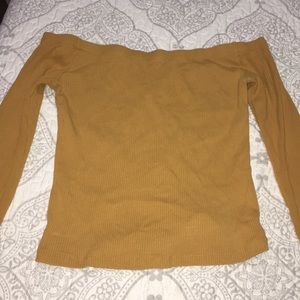 Off the shoulder mustard shirt